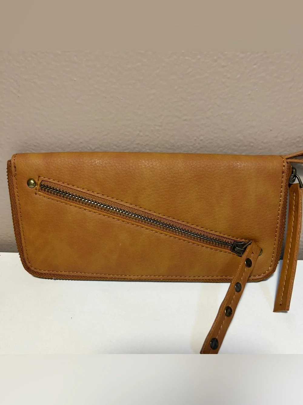 Free People Tan Vegan Leather Wristlet Clutch
